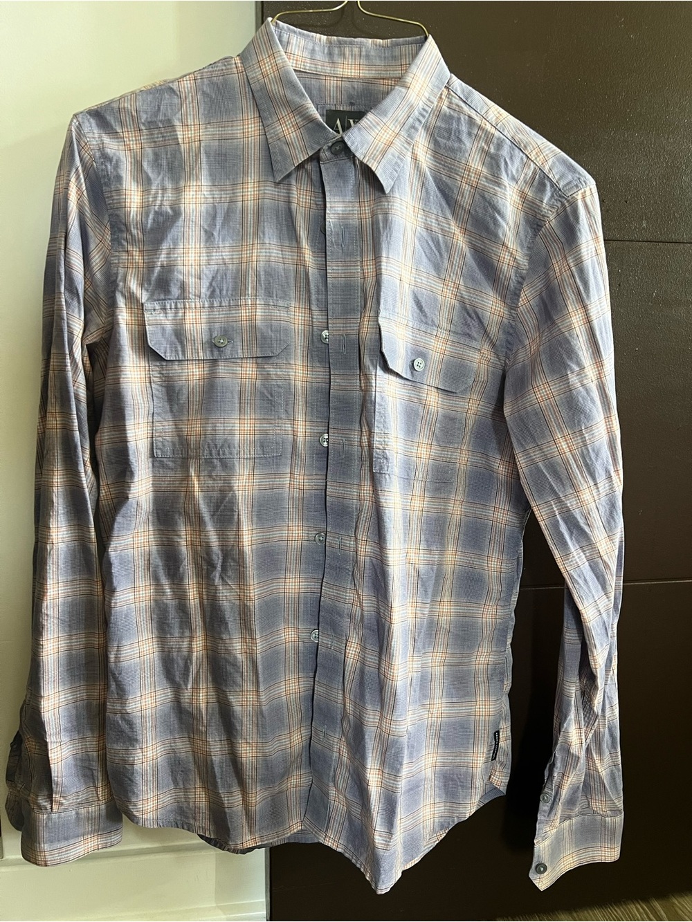 Armani Exchange Men's Blue Plaid Button-Down Shirt